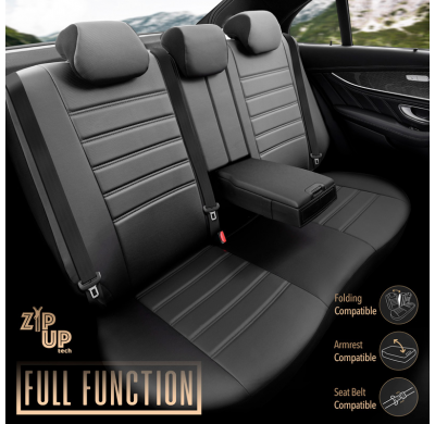 Juego de fundas de asientos universales en cuero 'Inspire' negro - 11 piezas - apto para airbags laterales