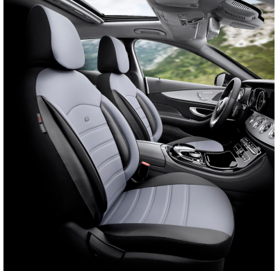 Juego de fundas de asientos universales en cuero 'Inspire' negro/gris - 11 piezas - apto para airbags laterales