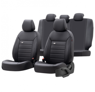 Juego De Fundas De Asiento Universales De Cuero 'Premium' Negro - 11 Piezas - Apto Para Side-Airbags