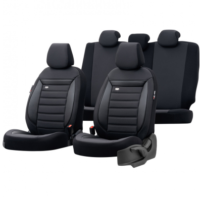 Juego De Fundas De Asiento De Tejido Universal "Prestige" Negro/Carbón - 11 Piezas - Apto Para Airbags Laterales