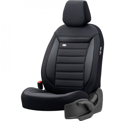 Juego De Fundas De Asiento De Tejido Universal "Prestige" Negro/Carbón - 11 Piezas - Apto Para Airbags Laterales