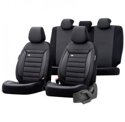 Juego De Fundas De Asiento Universales De Tela 'Prestige' Negro/Carbón a Cuadros - 11 Piezas - Apto Para Airbags Laterales
