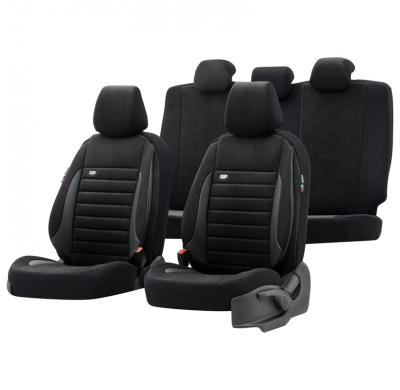 Juego De Fundas De Asiento Universales De Terciopelo/Tejido 'Royal' Negro - 11 Piezas - Apto Para Airbags Laterales