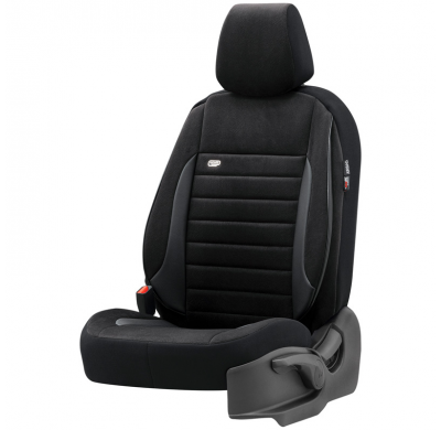 Juego De Fundas De Asiento Universales De Terciopelo/Tejido 'Royal' Negro - 11 Piezas - Apto Para Airbags Laterales