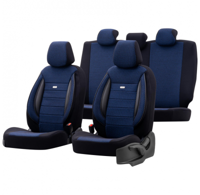 Juego De Fundas De Asiento De Tejido Universal 'Selectedfit Sports' Negro/Azul - 11 Piezas - Apto Para Airbags Laterales