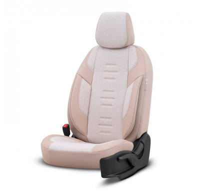 Juego de fundas de asiento universales en lino/cuero/tela 'Throne' Crema - 11 piezas - apto para airbags laterales