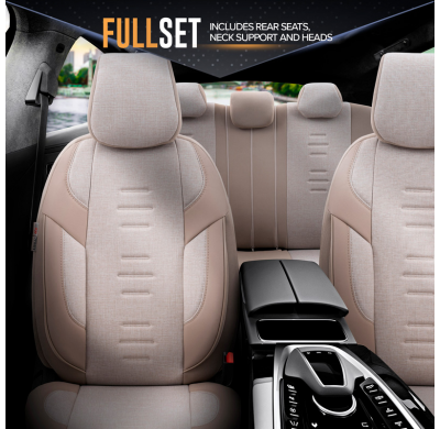 Juego de fundas de asiento universales en lino/cuero/tela 'Throne' Crema - 11 piezas - apto para airbags laterales