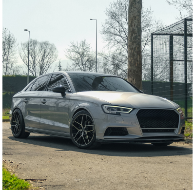 Kit de carrocería completo Oneway compatible con Audi A3 (8V) Sedán Facelift 2016-2020 (doble escape L) - Negro brillante Oneway