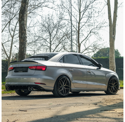 Kit de carrocería completo Oneway compatible con Audi A3 (8V) Sedán Facelift 2016-2020 (doble escape L) - Negro brillante Oneway