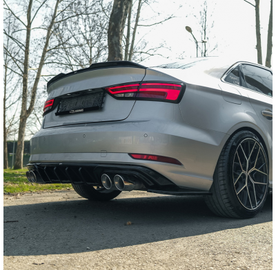 Kit de carrocería completo Oneway compatible con Audi A3 (8V) Sedán Facelift 2016-2020 (doble escape L) - Negro brillante Oneway