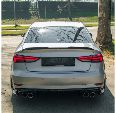 Kit de carrocería completo Oneway compatible con Audi A3 (8V) Sedán Facelift 2016-2020 (doble escape L) - Negro brillante Oneway