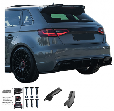 Difusores laterales traseros unidireccionales compatibles con Audi RS3 8V Sportback 2015-2016 - Negro brillante