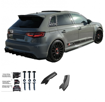 Difusores laterales traseros unidireccionales compatibles con Audi RS3 8V Sportback 2015-2016 - Negro brillante