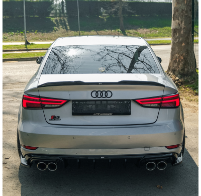 Difusores laterales traseros unidireccionales para Audi A3 (8V) Sedán Facelift 2016-2020 - Negro Brillante
