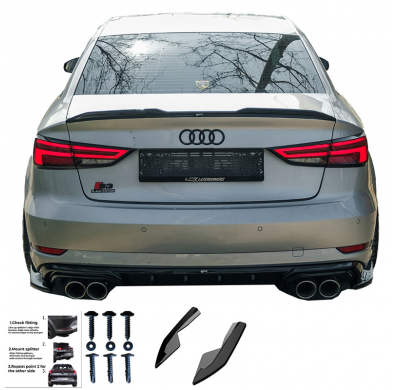 Difusores laterales traseros unidireccionales para Audi A3 (8V) Sedán Facelift 2016-2020 - Negro Brillante