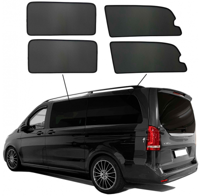 Juego de cortinillas Sunclip adecuado para Mercedes Clase V W447 (distancia entre ejes larga) 2014-2024 con ventanas emergentes