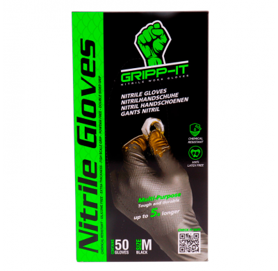 Gripp-It Guantes de Nitrilo - talla M - Negro - Caja dispensadora de 50 unidades