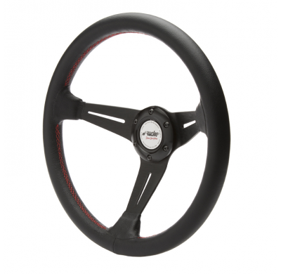 Volante Simoni Racing Clase 350mm - Cuero Negro + Costura Roja (Plato Profundo - 60mm)