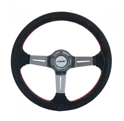 Volante Simoni Racing High-End Racing Carlos 350mm - Carbono Real - Ante Negro + Costuras Rojas