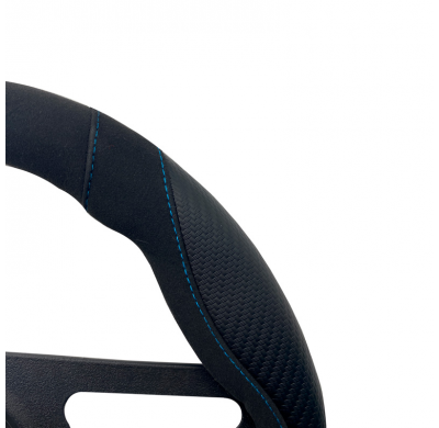 Funda para volante Simoni Racing Good Vibe B - 37-39cm - Ecopiel negra, microfibra, apariencia de carbono Detalles en azul