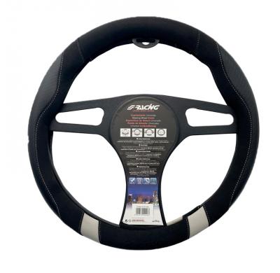 Funda para volante Simoni Racing Good Vibe G - 37-39cm - Ecopiel negra, microfibra, apariencia de carbono Detalles en gris