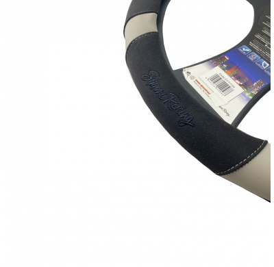 Funda para volante Simoni Racing Good Vibe G - 37-39cm - Ecopiel negra, microfibra, apariencia de carbono Detalles en gris