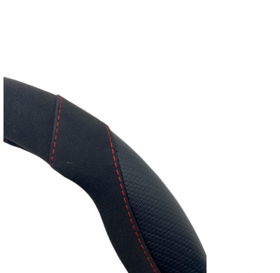 Funda para volante Simoni Racing Good Vibe R - 37-39cm - Ecopiel negra, microfibra, apariencia de carbono Detalles en rojo