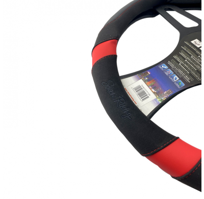 Funda para volante Simoni Racing Good Vibe R - 37-39cm - Ecopiel negra, microfibra, apariencia de carbono Detalles en rojo