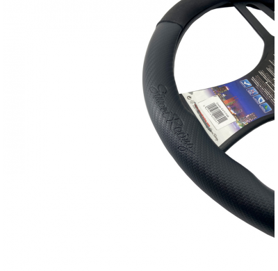 Funda para volante Simoni Racing Sporty - 37-39cm - Ecopiel negra, microfibra, aspecto de carbono Azul Marca de las 12 en punto