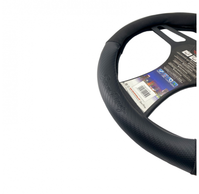 Funda para volante Simoni Racing Sporty - 37-39cm - Ecopiel negra, microfibra, aspecto de carbono Amarillo Marca de las 12 en pu