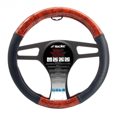 Funda de volante Simoni Racing de madera y ecopiel negra (37-39 cm)