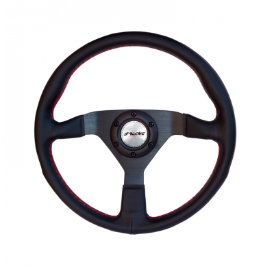 Simoni Racing Volante Nob 350mm - Cuero Negro + Costuras Rojas