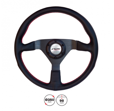 Simoni Racing Volante Nob 350mm - Cuero Negro + Costuras Rojas