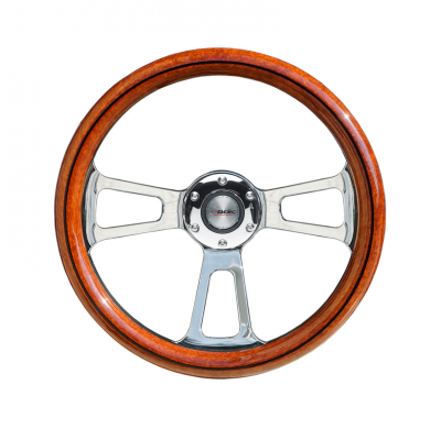 Volante Simoni Racing Sella 350mm - Aspecto Madera/Pu Negro + Radios Cromados