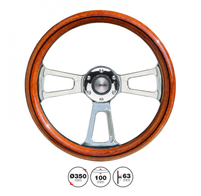 Volante Simoni Racing Sella 350mm - Aspecto Madera/Pu Negro + Radios Cromados