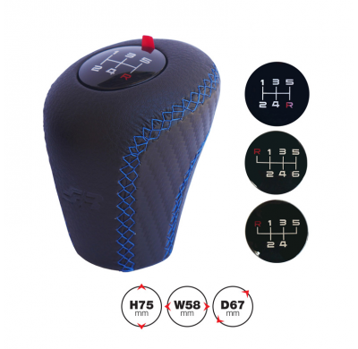 Pomo De Simoni Racing Gear Slick - Cuero Negro + Costuras Azules + 3 Diseños