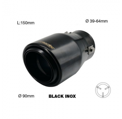 Cola De Escape Simoni Racing Redondo/Inclinado Inox Negro - ø90xl150mm - Instalación -39>64mm