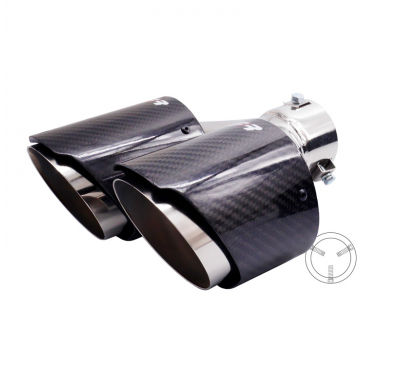 Cola de escape doble derecha redonda/inclinada Simoni Racing Inox y carbono - Ø102xL215-230mm - Instalación ->40-63mm