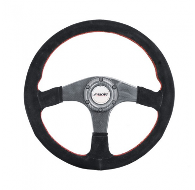 Volante Simoni Racing High-End Racing Walter 350mm - Carbono Auténtico - Ante Negro + Costuras Rojas