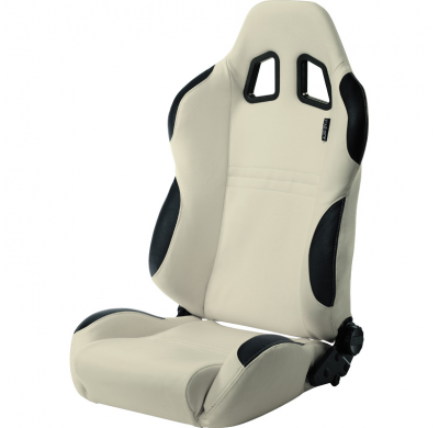 Asiento Deportivo Autostyle 'Type T' -  Blanco/Negro Cuero Sintetico - Respaldo Reclinable De Dos Lados - Incl. Guías Universale