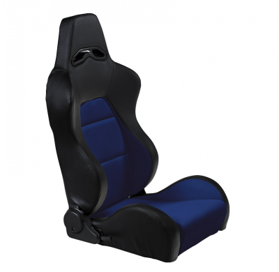 Asiento Deportivo Autostyle 'Eco' - Negro/Azul Cuero Sintetico - Lado Izquierdo Reclinable Back-Rest - Incl. Guías Universales