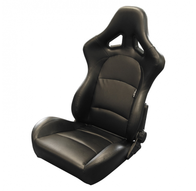 Asiento Deportivo Autostyle 'Bs2' - Negro Cuero Sintetico - Respaldo De Fibra De Vidrio Reclinable Dual-Side - Incl. Guías Unive