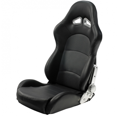 Asiento Deportivo Autostyle 'Pro' - Negro Cuero Sintetico - Respaldo Reclinable De Dos Lados - Incl. Guías Universales