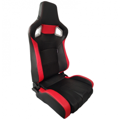 Asiento Deportivo Autostyle 'Rs6-Ii' - Matt-Negro/Rojo Cuero Sintetico - Respaldo Reclinable De Dos Lados - Incl. Guías Universa