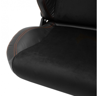 Asiento deportivo 'VGR Premium' - Cuero negro y Alcántara + costuras rojas - Respaldo reclinable en ambos lados - incl. diaposit
