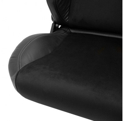 Asiento deportivo 'VGR Premium' - Cuero negro y Alcántara + costuras plateadas - Respaldo reclinable en ambos lados - incl. diap