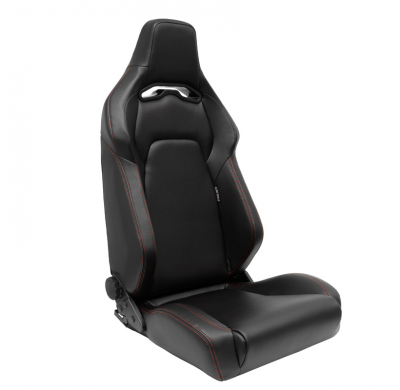 Asiento deportivo 'VGR' - Cuero sintético negro + costuras rojas - Respaldo reclinable en ambos lados - incl. diapositivas