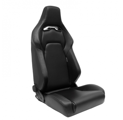 Asiento deportivo 'VGR' - Cuero sintético negro + costuras plateadas - Respaldo reclinable en ambos lados - incl. diapositivas