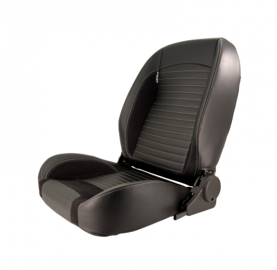 Asiento Deportivo "Classic Ii" - Piel Sintética Negra + Ante + Costuras Grises - Respaldo Reclinable En El Lado Izquierdo - Incl