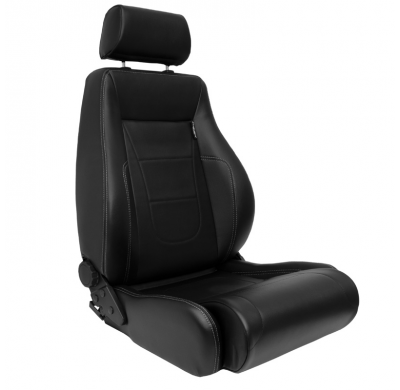 Asiento deportivo 'Retro II' - Cuero sintético negro + costuras plateadas - Respaldo reclinable en ambos lados - incl. diapositi